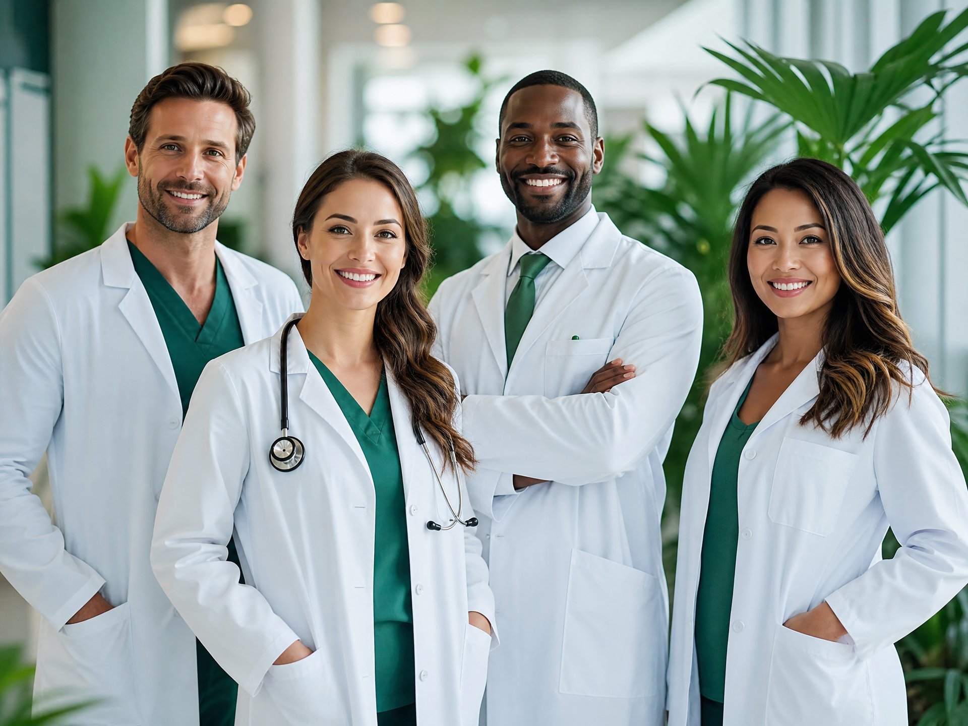 Equipe médica multiprofissional do CRAD com estetoscópio